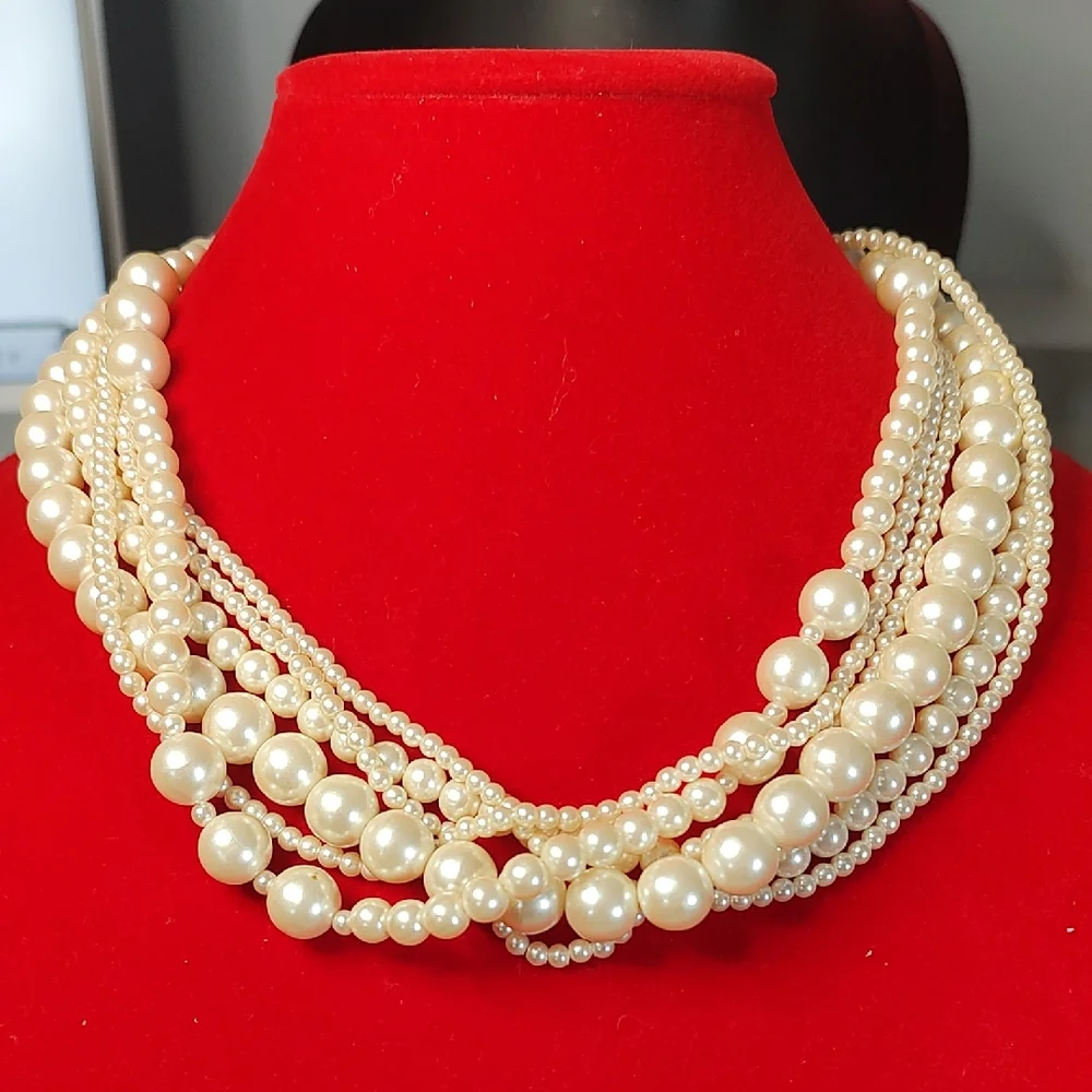Classic Multi-Strand Ivory Pearl Necklace - Women Jewelry - Picture 1 of 3